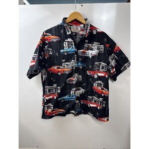 Matt Rider Hawaiian Shirt Vintage Hot Rods Large Black 40s 50s Cars Dinners